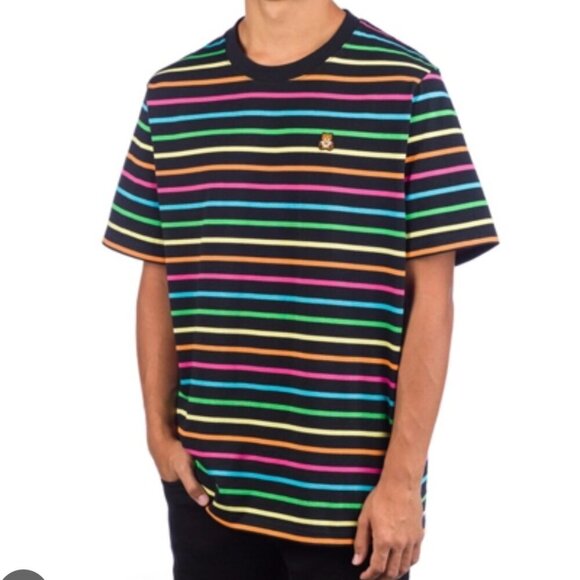 Teddy Fresh Men's Multicolor Striped T-Shirt Crewneck Streetwear Grunge Medium - Picture 1 of 11
